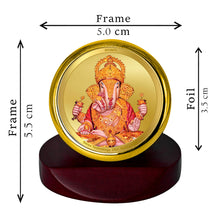 Load image into Gallery viewer, Diviniti 24K Gold Plated Dagdu Ganesha Frame For Car Dashboard, Home Decor, Table Top, Worship (5.5 x 5.0 CM)
