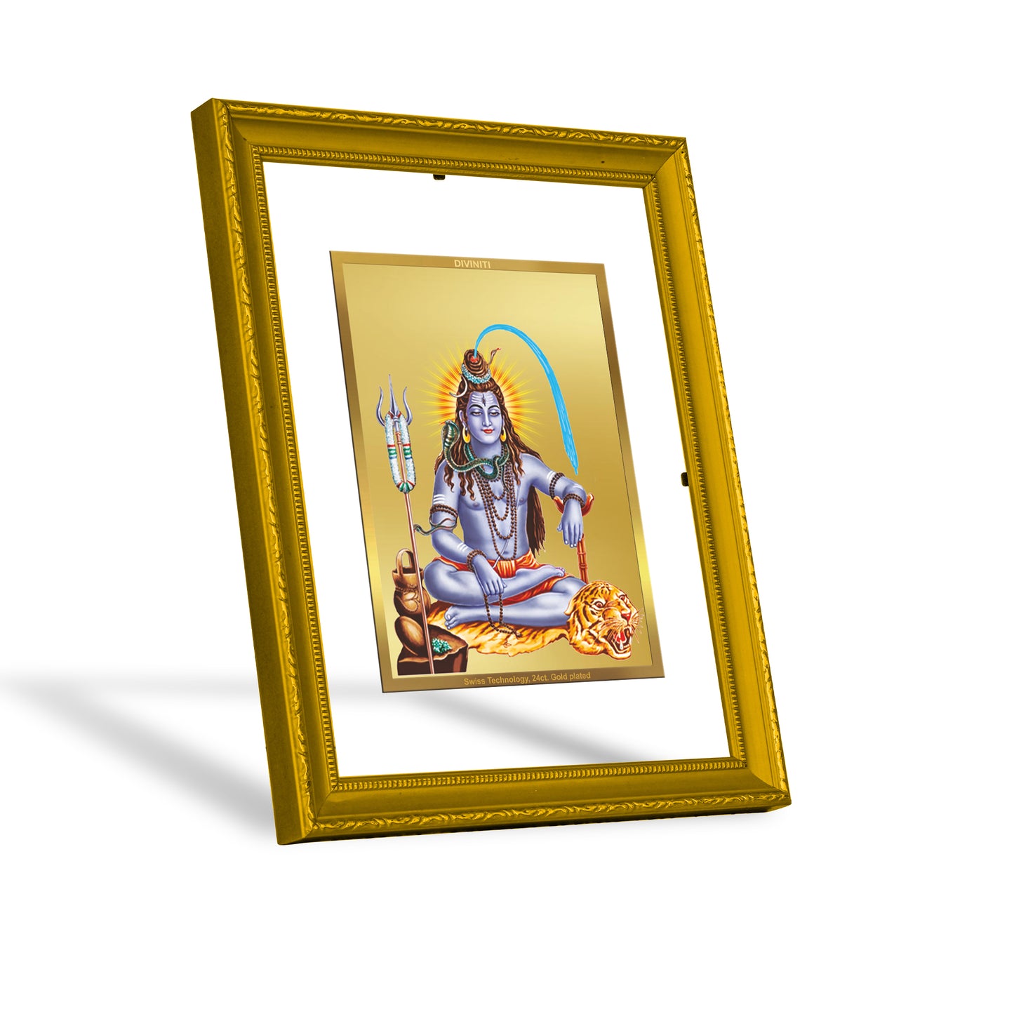 DIVINITI 24K Gold Plated Foil Lord Shiv Elegant Photo Frame Idol for Home Decor, Wall Hanging, Puja Room, Gift|DG101 Size 2 (22.6x18.4 CM)