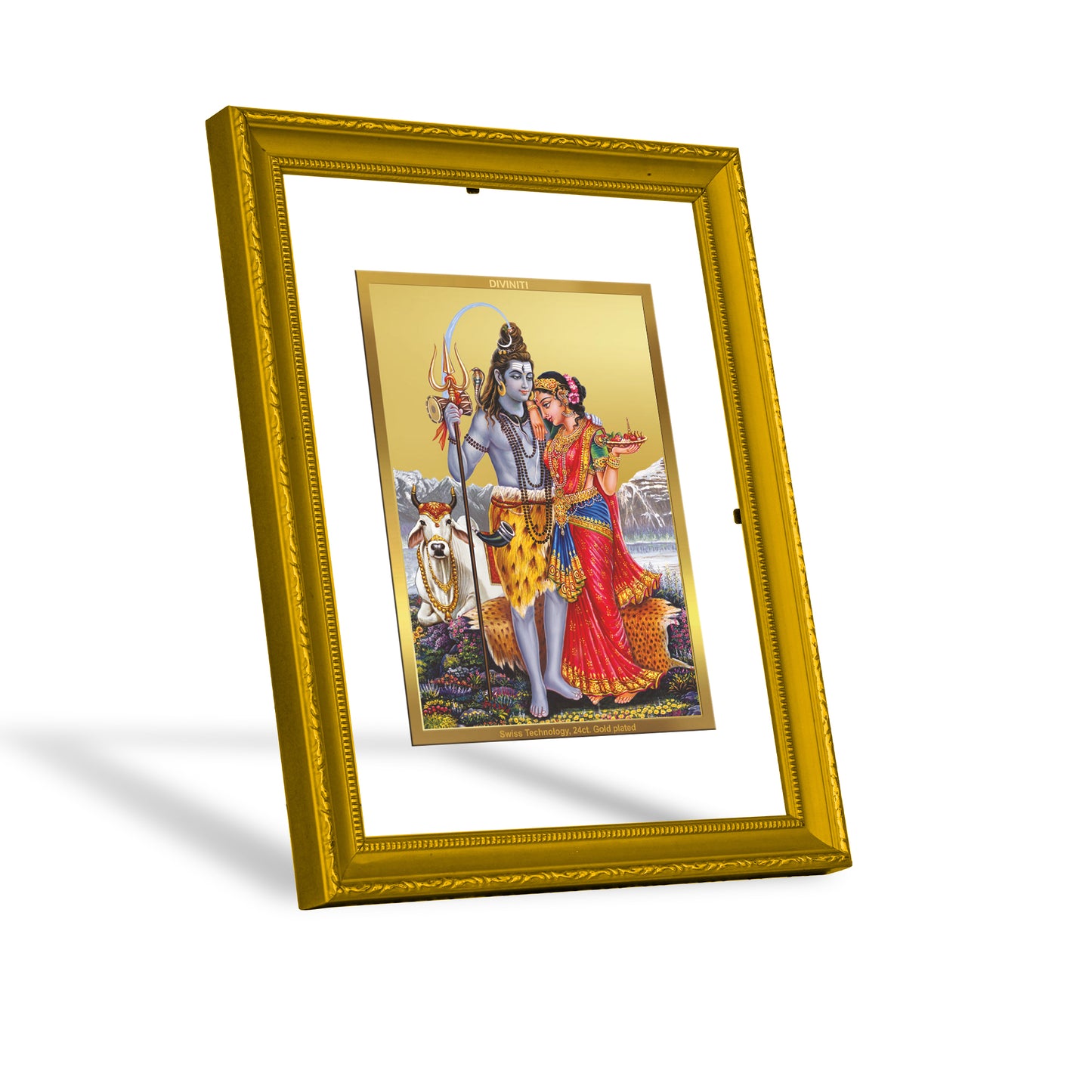 DIVINITI 24K Gold Plated Foil Lord Shiv Parivar Premium Photo Frame Idol for Wall Hanging, Puja Room, Home Decor, Gift|DG101 Size 2 (22.6x18.4 CM)
