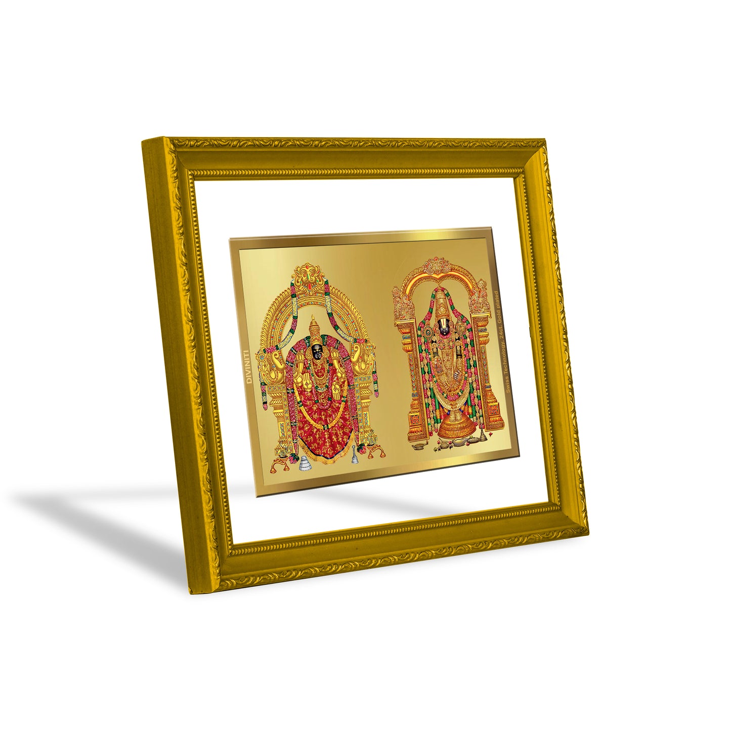 DIVINITI 24K Gold Plated Padmavathi Balaji Classic Photo Frame Idol for Home & Office Decor, Wall Hanging, Workshop, Table Top, Gift|DG101 Size 2 (22.6x18.4 CM)
