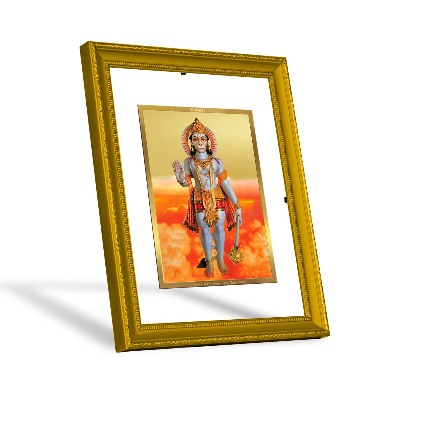 DIVINITI 24K Gold Plated Foil Lord Hanuman Traditional Photo Frame Idol for Home Decor, Workshop, Wall Hanging, Puja Room, Gift|DG101 Size 2 (22.6x18.4 CM)