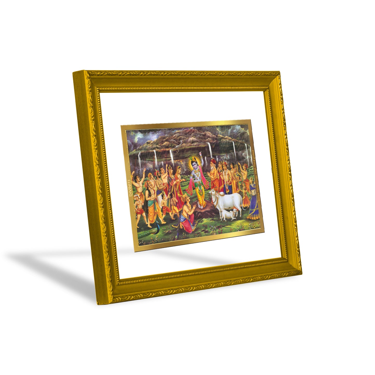 DIVINITI 24K Gold Plated Foil Goverdhan Wall Photo Frame Idol for Home & Office Decor, Workshop, Puja Room, Premium Gift|DG101 Size 2 (22.6x18.4 CM)