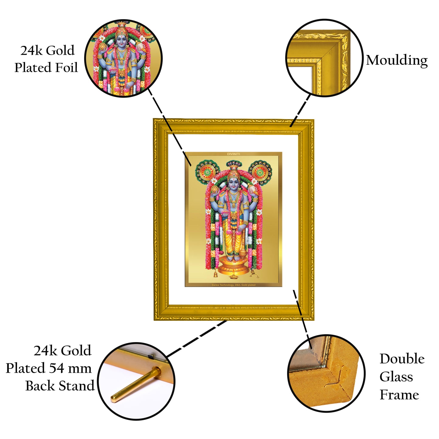 DIVINITI 24K Gold Plated Foil Guru Vayurappan Photo Frame Idol for Wall Hanging, Home & Office Decor, Workshop, Gift|DG101 Size 2 (22.6x18.4 CM)