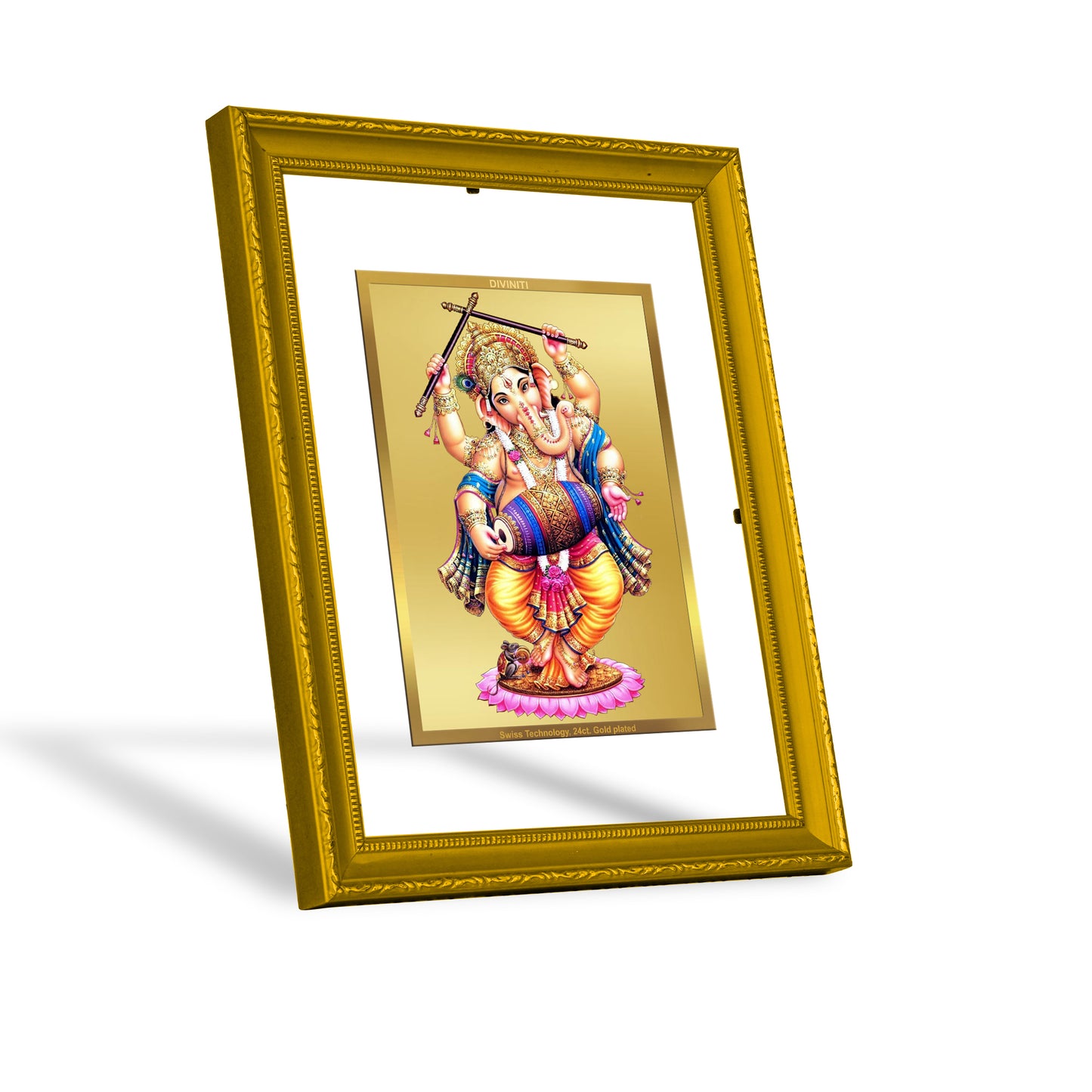 DIVINITI 24K Gold Plated Foil Lord Ganesha Classic Photo Frame Idol for Home Decor, Wall Hanging, Puja Room, Workshop, Gift|DG101 Size 2 (22.6x18.4 CM)