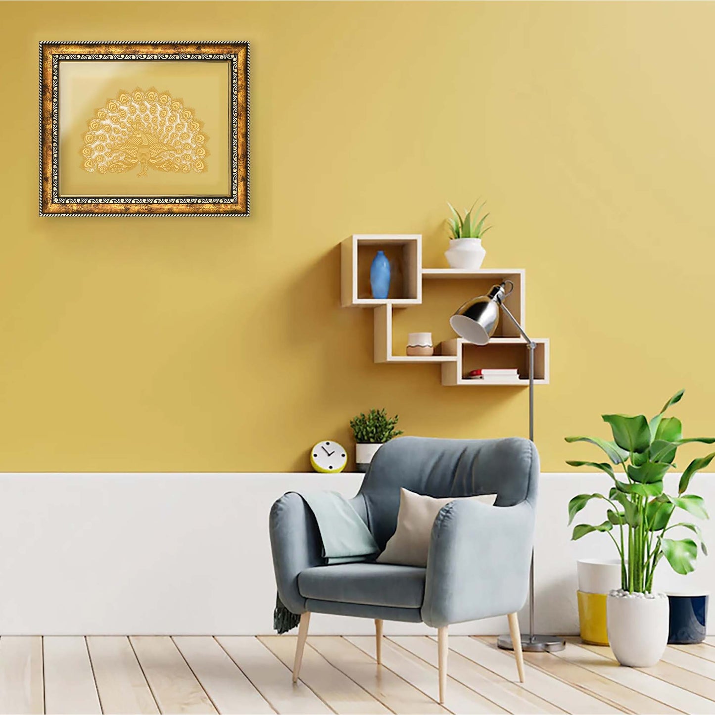 Diviniti 24K Gold Plated Foil Peacock Photo Frame for Home Décor, Wall Hanging, Living Room, Hall, Guest Room, Showpiece & Gift DG113S3 (27.6X35.4 CM)