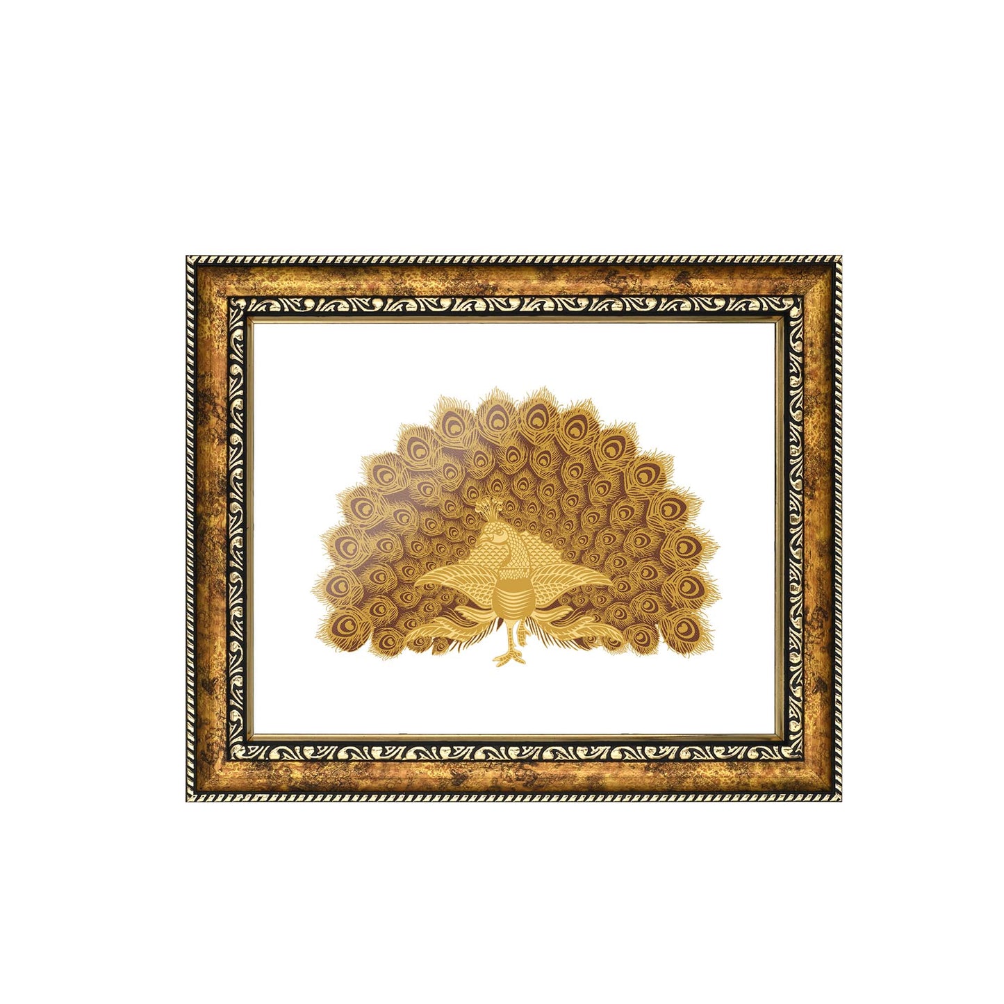 Diviniti 24K Gold Plated Foil Peacock Photo Frame for Home Décor, Wall Hanging, Living Room, Hall, Guest Room, Showpiece & Gift DG113S3 (27.6X35.4 CM)