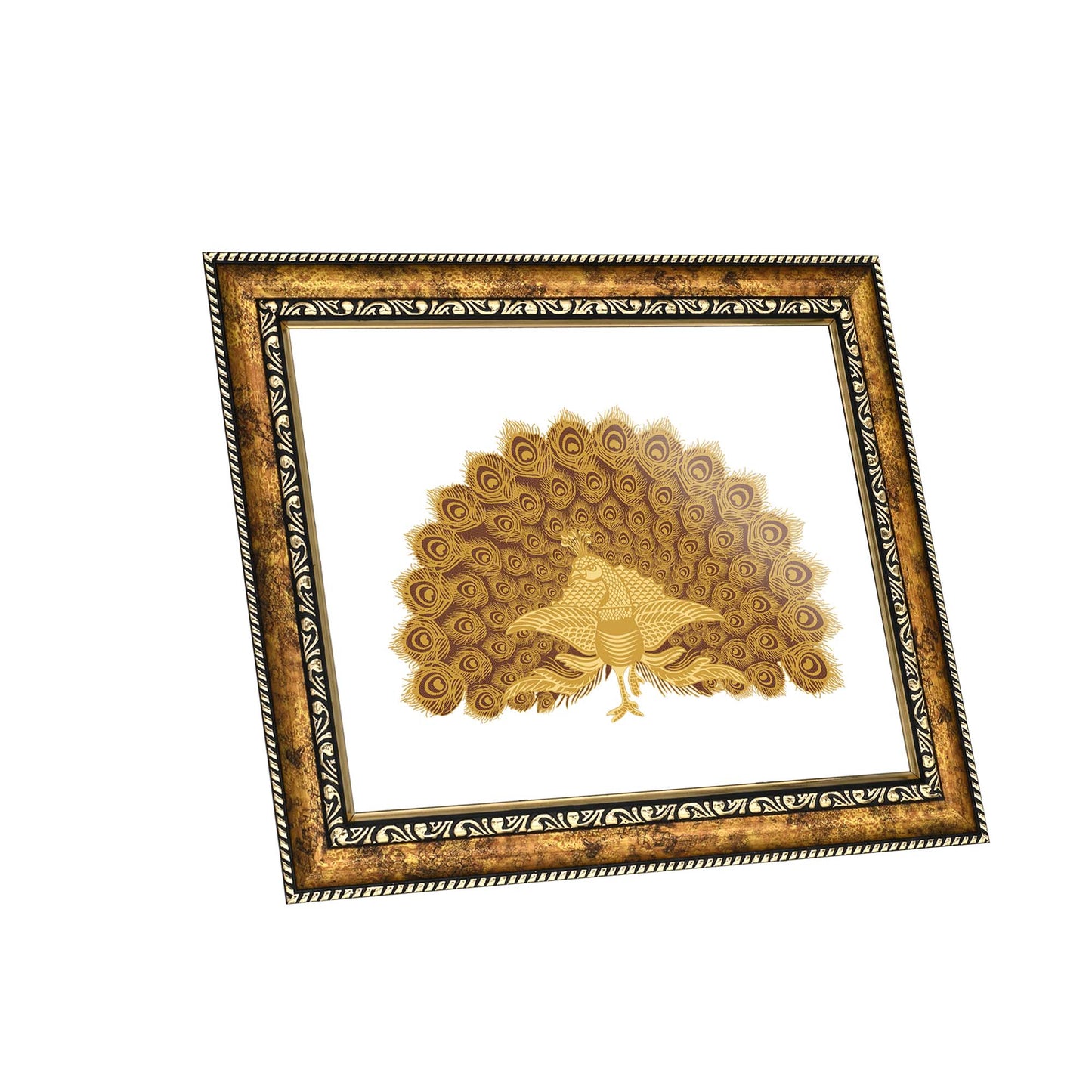 Diviniti 24K Gold Plated Foil Peacock Photo Frame for Home Décor, Wall Hanging, Living Room, Hall, Guest Room, Showpiece & Gift DG113S3 (27.6X35.4 CM)