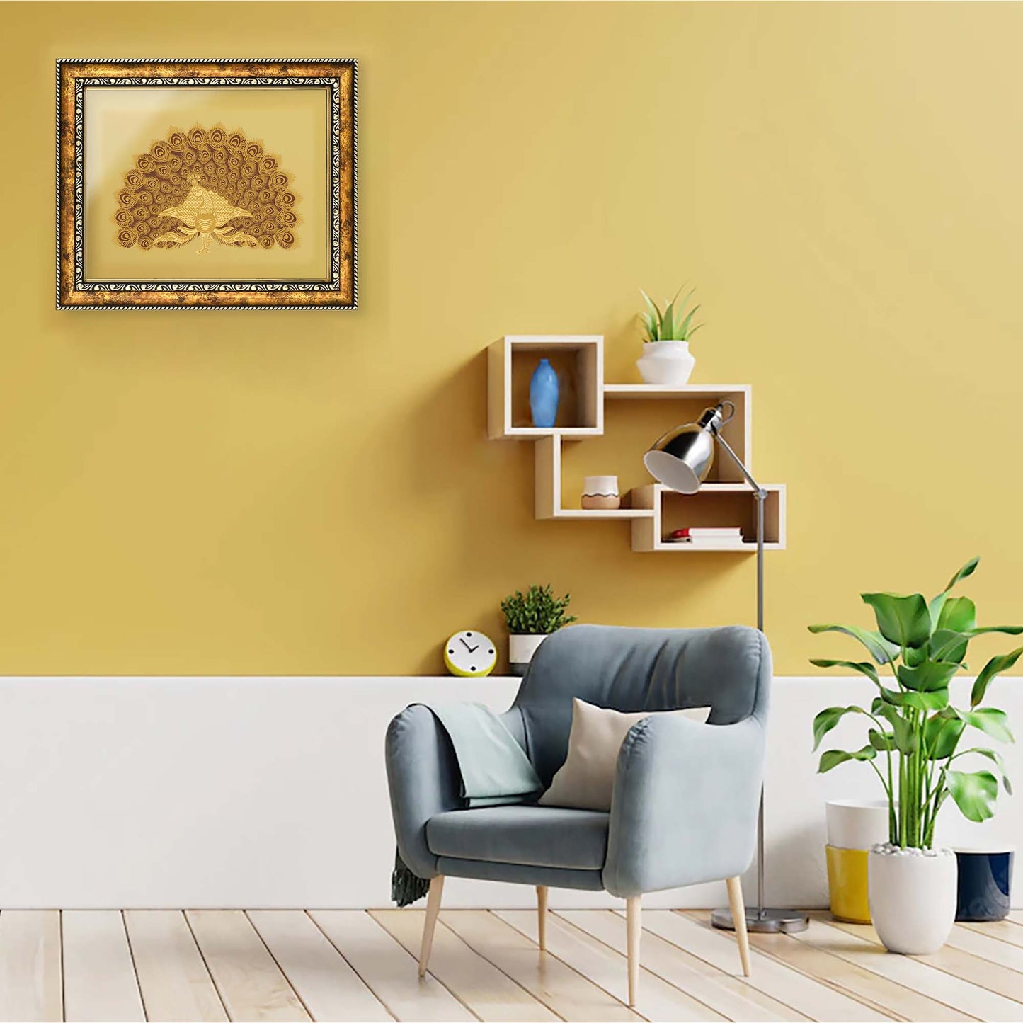 Diviniti 24K Gold Plated Foil Peacock Photo Frame for Home Décor, Wall Hanging, Living Room, Hall, Guest Room, Showpiece & Gift DG113S3 (27.6X35.4 CM)