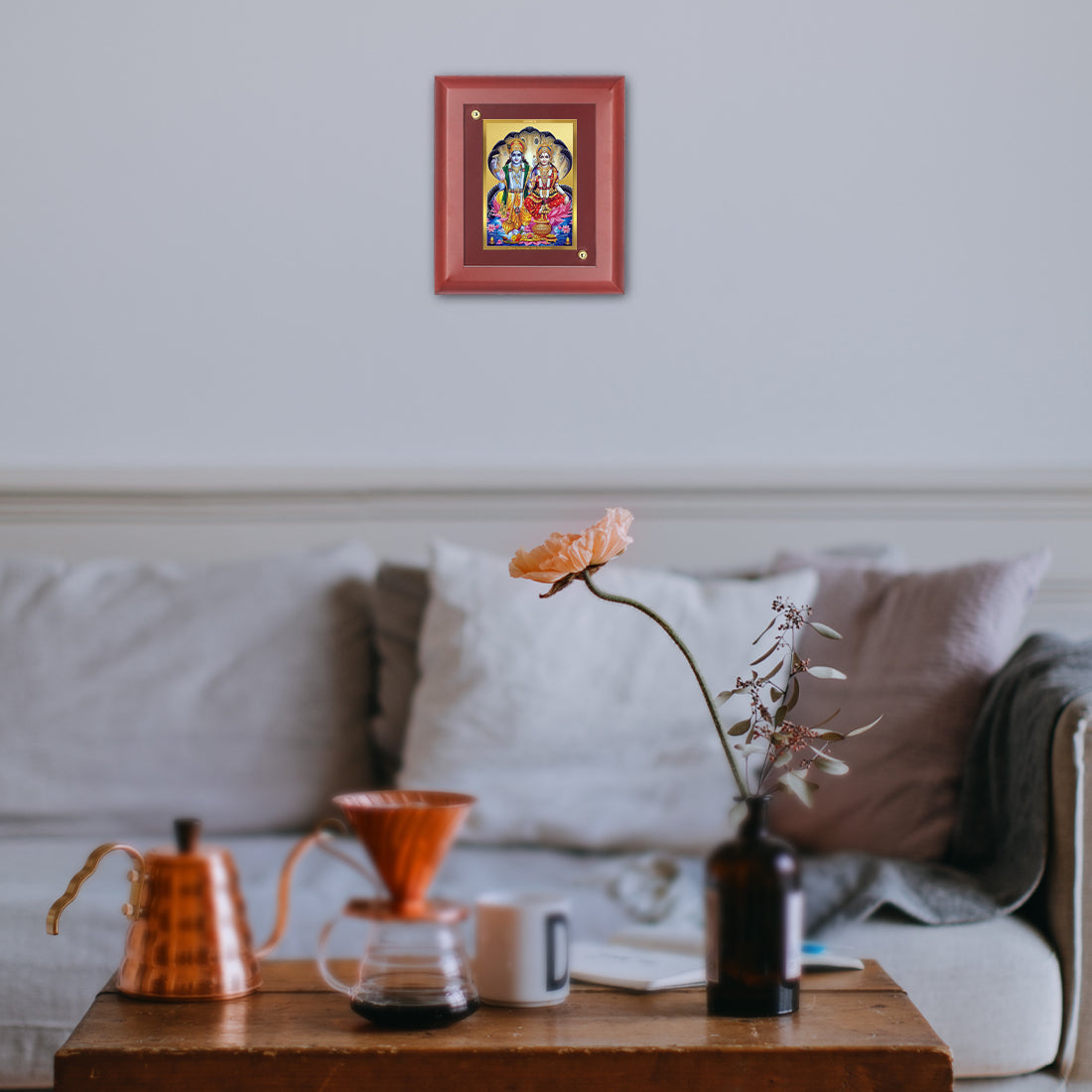 DIVINITI 24K Gold Plated Foil Lord Vishnu Laxmi Classic Photo Frame Idol for Wall Hinging, Home Decor, Table Top, Puja Room, Gift|MDF Size 1 (16.7x14.2 CM)