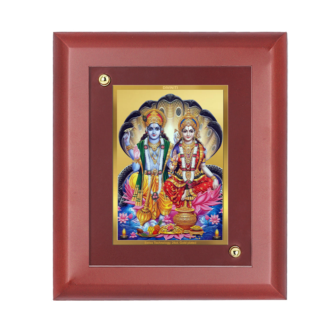 DIVINITI 24K Gold Plated Foil Lord Vishnu Laxmi Classic Photo Frame Idol for Wall Hinging, Home Decor, Table Top, Puja Room, Gift|MDF Size 1 (16.7x14.2 CM)