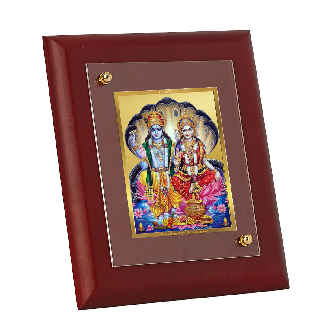 DIVINITI 24K Gold Plated Foil Lord Vishnu Laxmi Classic Photo Frame Idol for Wall Hinging, Home Decor, Table Top, Puja Room, Gift|MDF Size 1 (16.7x14.2 CM)