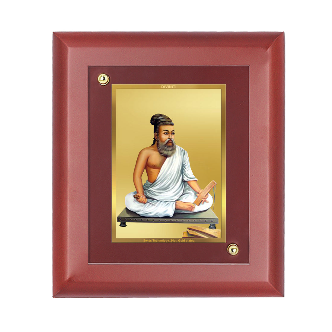 DIVINITI 24K Gold Plated Foil Thiruvalluvar Luxurious Wall Photo Frame Idol for Home Decor, Wall Hanging, Table Top, Gift|MDF Size 1 (16.7x14.2 CM)