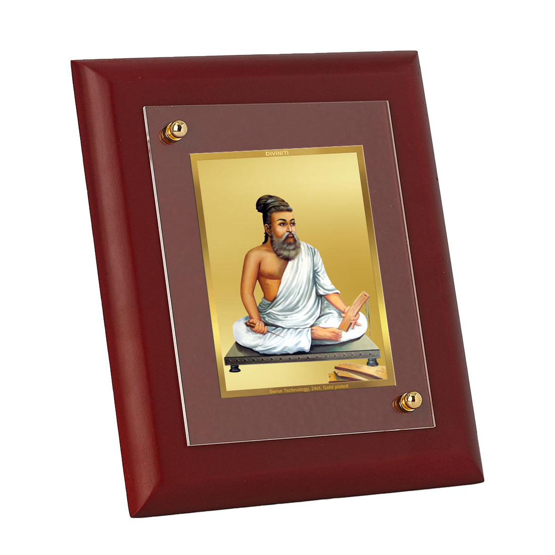 DIVINITI 24K Gold Plated Foil Thiruvalluvar Luxurious Wall Photo Frame Idol for Home Decor, Wall Hanging, Table Top, Gift|MDF Size 1 (16.7x14.2 CM)