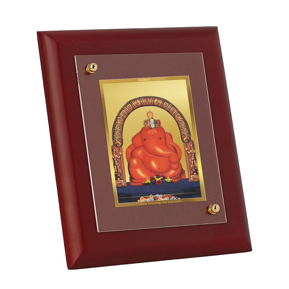 DIVINITI 24K Gold Plated Foil Shree Mayureshwar Ganpati Classic Wall Photo Frame Idol for Puja Room, Home Decor, Table Top, Gift|MDF Size 1 (16.7x14.2 CM)