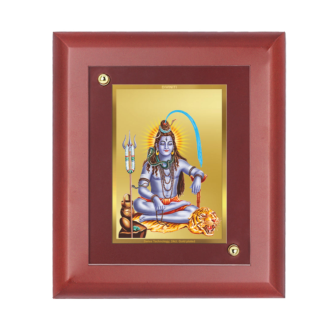 DIVINITI 24K Gold Plated Foil Lord Shiv Classic Photo Frame Idol for Home Wall Decor, Workshop, Table Top, Puja Room, Gift|MDF Size 1 (16.7x14.2 CM)