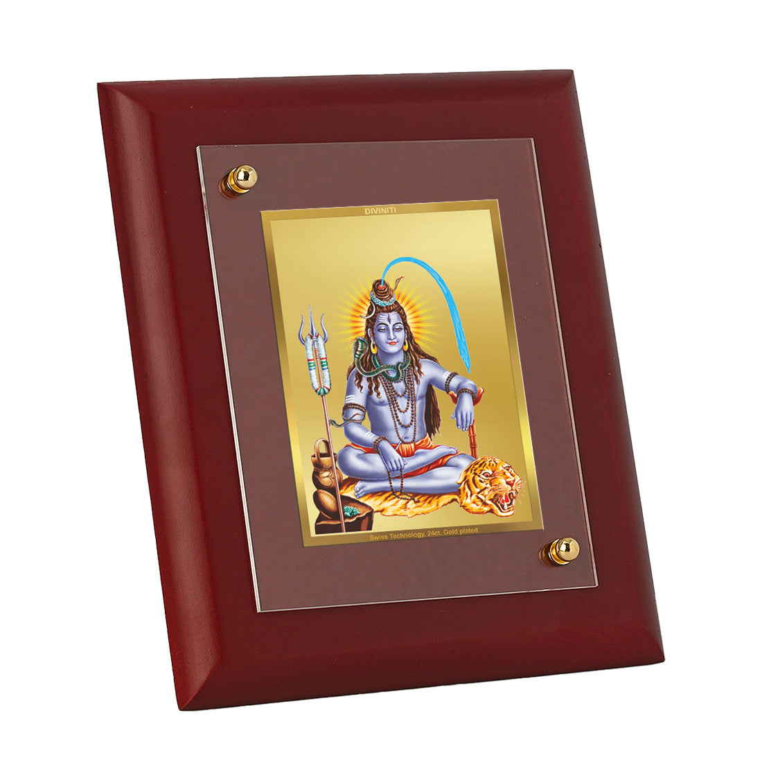 DIVINITI 24K Gold Plated Foil Lord Shiv Classic Photo Frame Idol for Home Wall Decor, Workshop, Table Top, Puja Room, Gift|MDF Size 1 (16.7x14.2 CM)