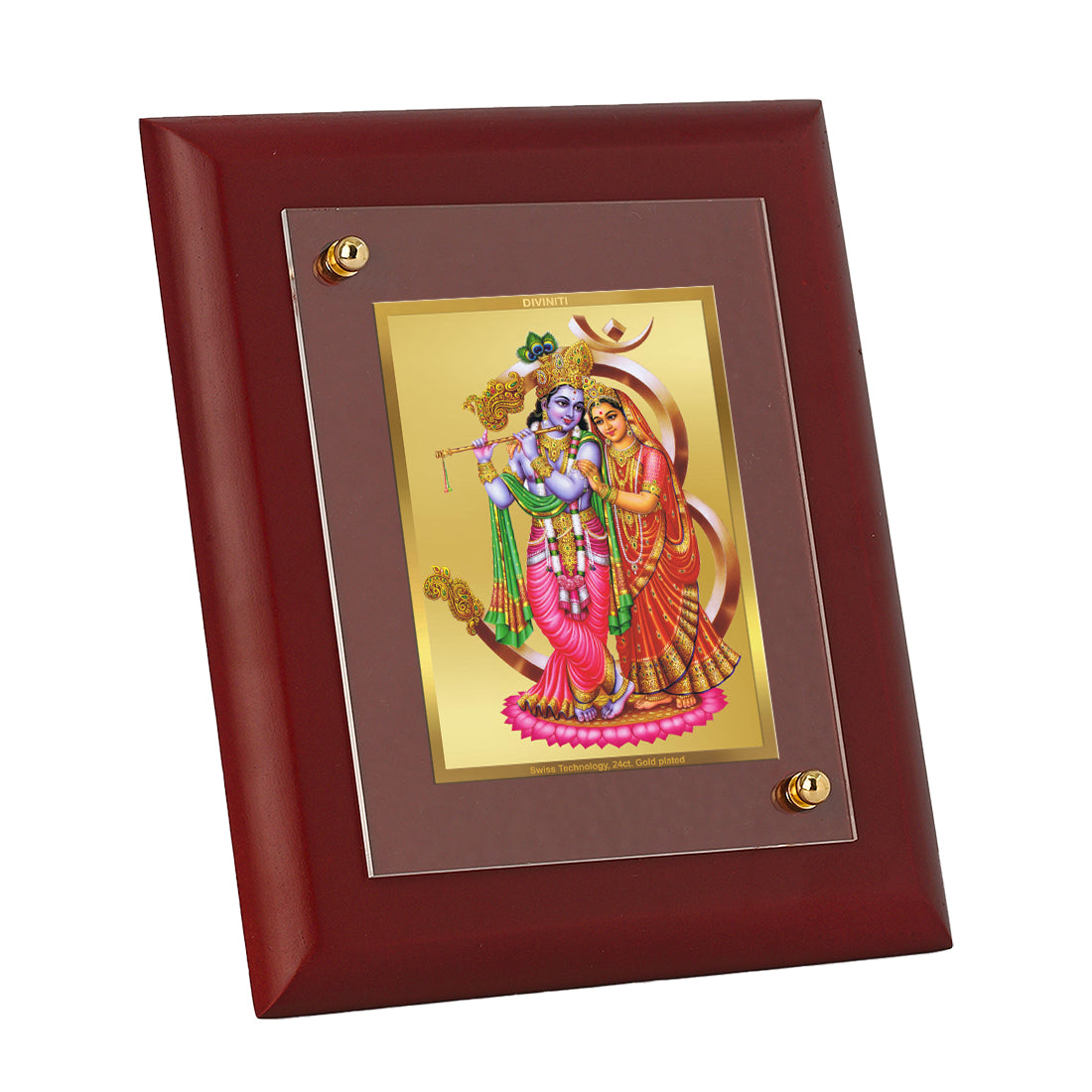 DIVINITI 24K Gold Plated Foil Radha Krishna Classic Photo Frame Idol for Puja Room, Home Decor, Wall Hanging, Table Top, Gift|MDF Size 1 (16.7x14.2 CM)
