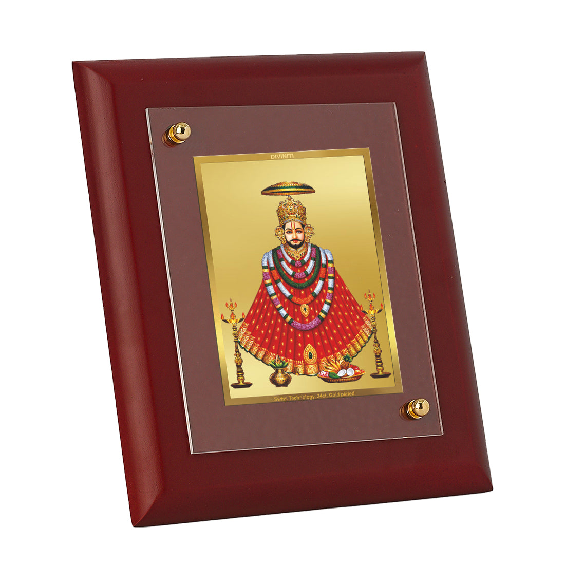 Diviniti 24K Gold Plated Foil Khatu Shyam Wall Photo Frame, Table Decor|Religious Photo Frame Idol For Prayer, Gifts Items MDF Size 1