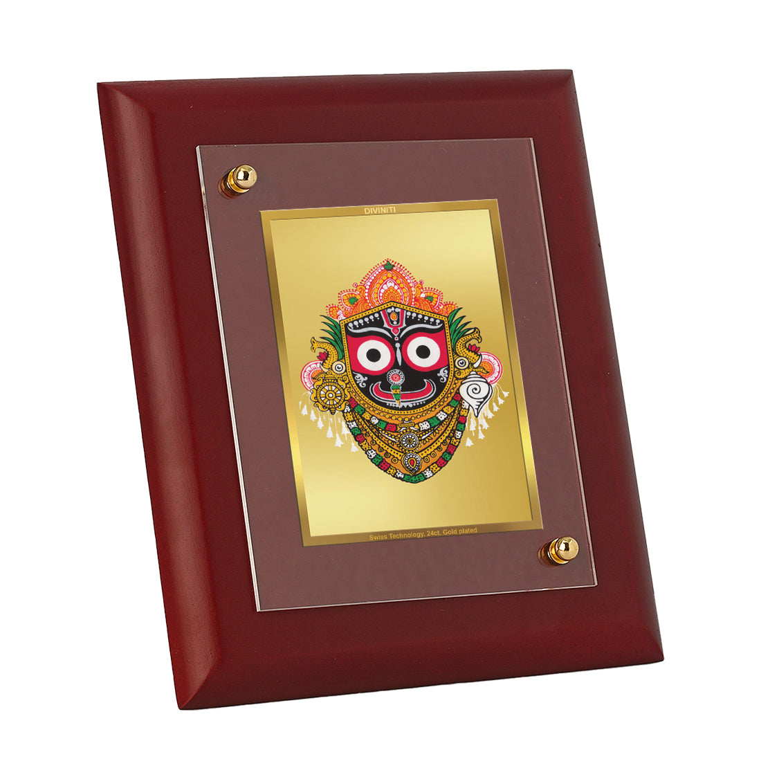 DIVINITI 24K Gold Plated Foil Lord Jagannath Photo Frame Idol for Prayer, Home Decor, Table Top, Worship, Gift|MDF Size 1 (16.7x14.2 CM)