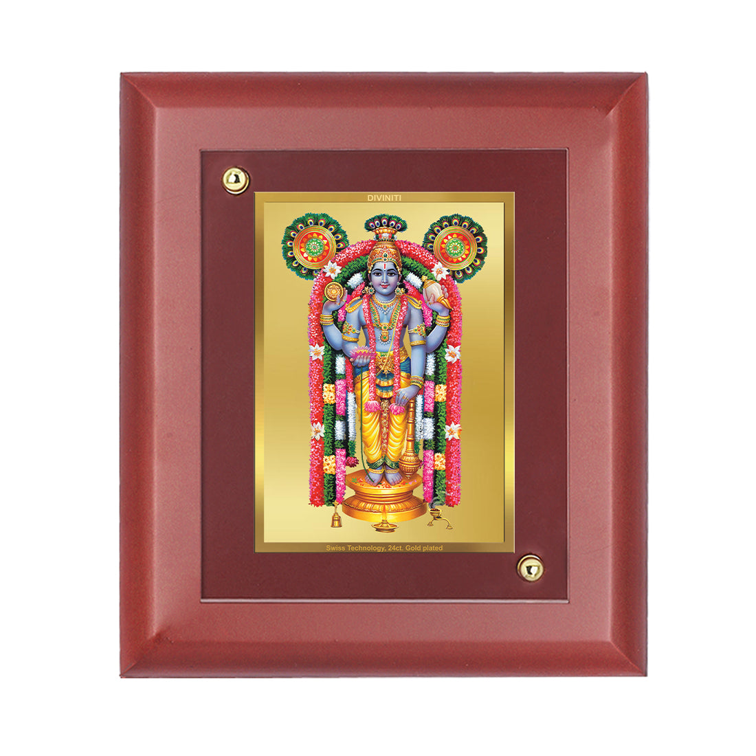 DIVINITI 24K Gold Plated Foil Guruvayurappan Tradition Photo Frame Idol for Temple, Puja Room, Home Decor, Wall Hanging, Gift|MDF Size 1 (16.7x14.2 CM)
