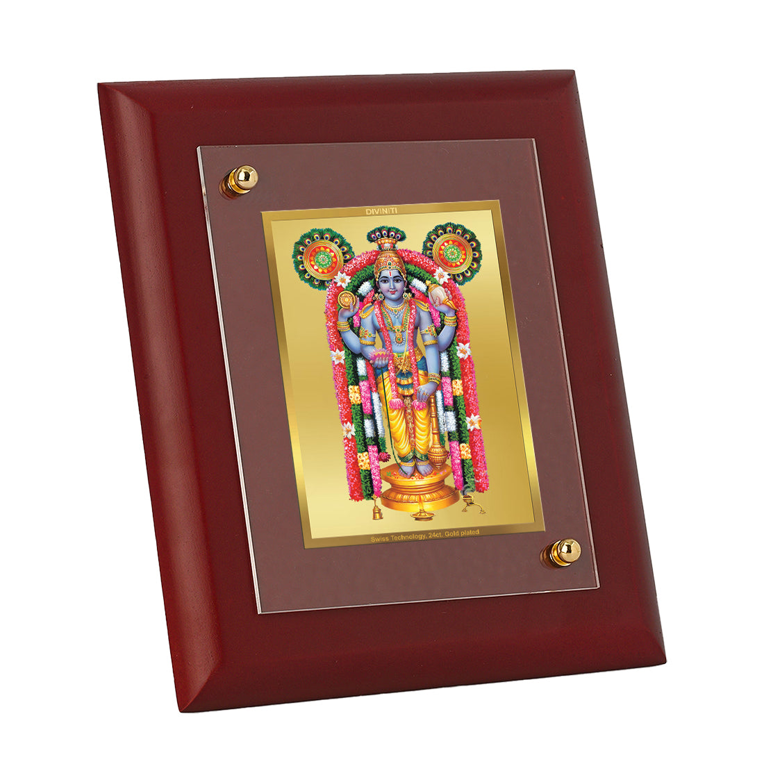 DIVINITI 24K Gold Plated Foil Guruvayurappan Tradition Photo Frame Idol for Temple, Puja Room, Home Decor, Wall Hanging, Gift|MDF Size 1 (16.7x14.2 CM)