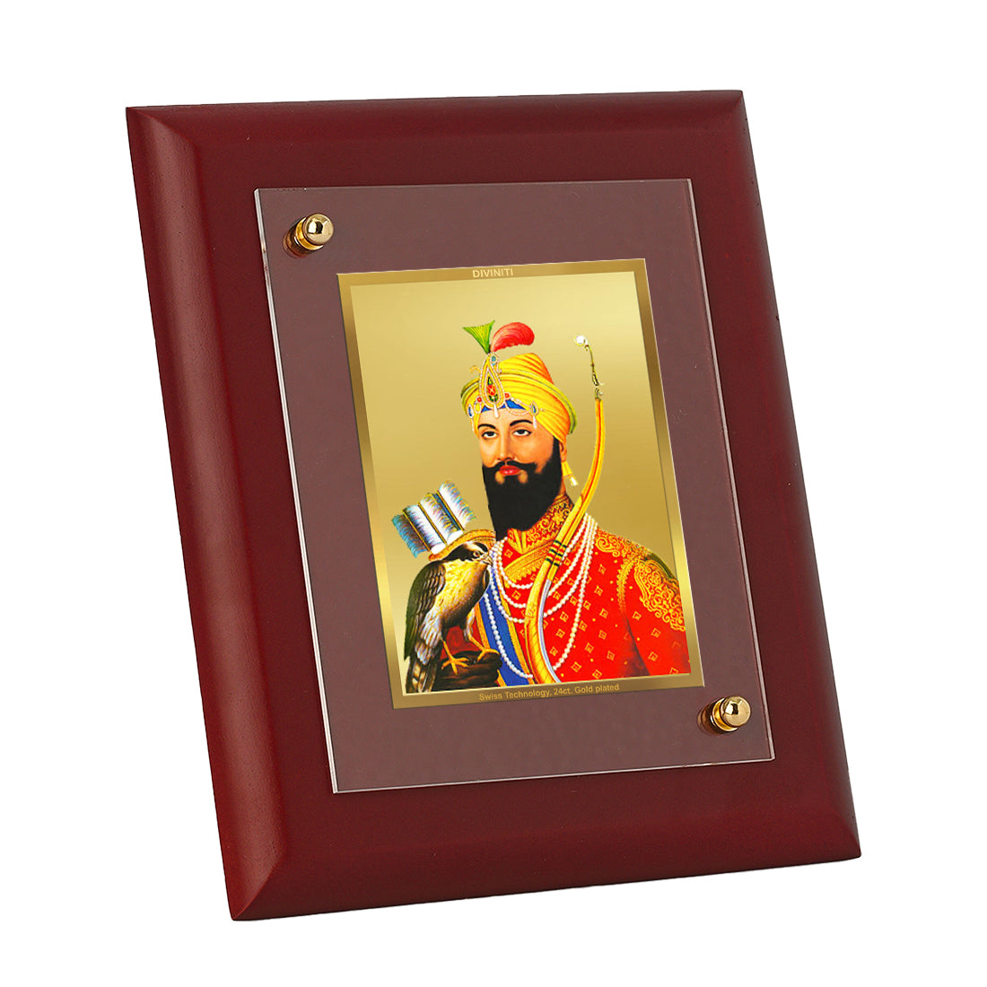 DIVINITI 24K Gold Plated Foil Guru Gobind Singh Elegant Photo Frame Idol for Home Decor, Table Top, Wall Decor, Gift|MDF Size 1 (16.7x14.2 CM)