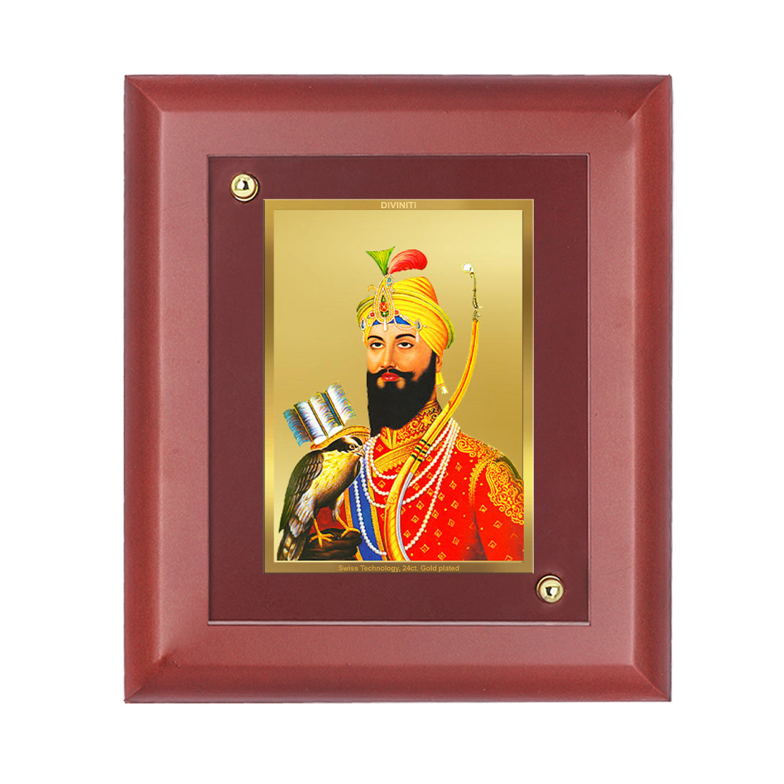 DIVINITI 24K Gold Plated Foil Guru Gobind Singh Elegant Photo Frame Idol for Home Decor, Table Top, Wall Decor, Gift|MDF Size 1 (16.7x14.2 CM)