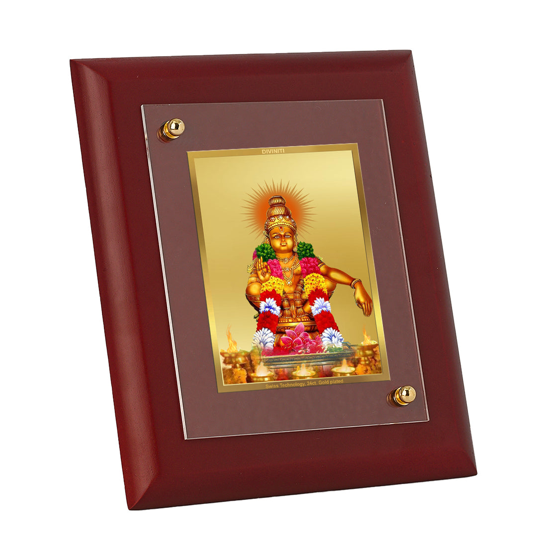DIVINITI 24K Gold Plated Foil Ayyappan Photo Frame Idol for Home Decor Showpiece, Wall Decor, Table Top, Workshop, Gift|MDF Size 1 (16.7x14.2 CM)