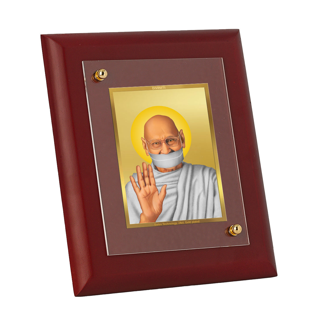 DIVINITI 24K Gold Plated Aacharya Mahaprgya Ji Photo Frame for Home Decor, Wall Decor, Table Top, Puja Room, Gift|MDF Size 1 (16.7x14.2 CM)