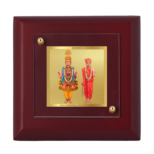 Diviniti 24K Gold Plated Swami Narayan Photo Frame for Home & Office Decor, Tabletop, Puja Room, Gift | MDF Size 1A (10x10 CM)