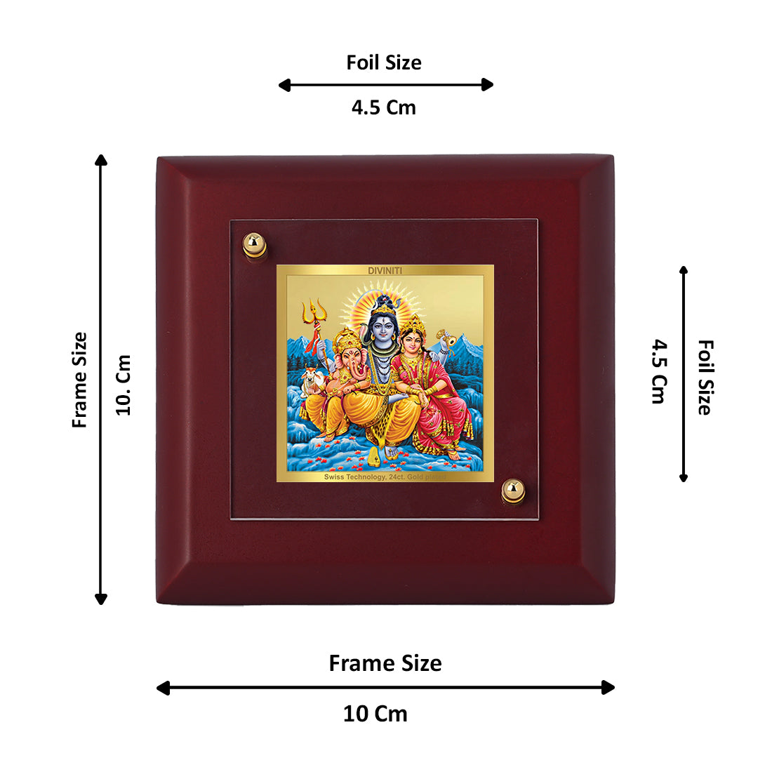 Diviniti 24K Gold Plated Foil Lord Shiv Parivar Photo Frame Love, Strength for Home Decor, Tabletop, Puja Room, Gift | MDF Size 1A (9.9x9.9 CM)