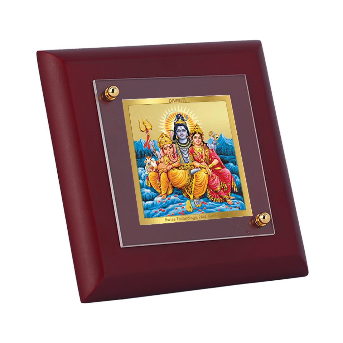 Diviniti 24K Gold Plated Foil Lord Shiv Parivar Photo Frame Love, Strength for Home Decor, Tabletop, Puja Room, Gift | MDF Size 1A (9.9x9.9 CM)