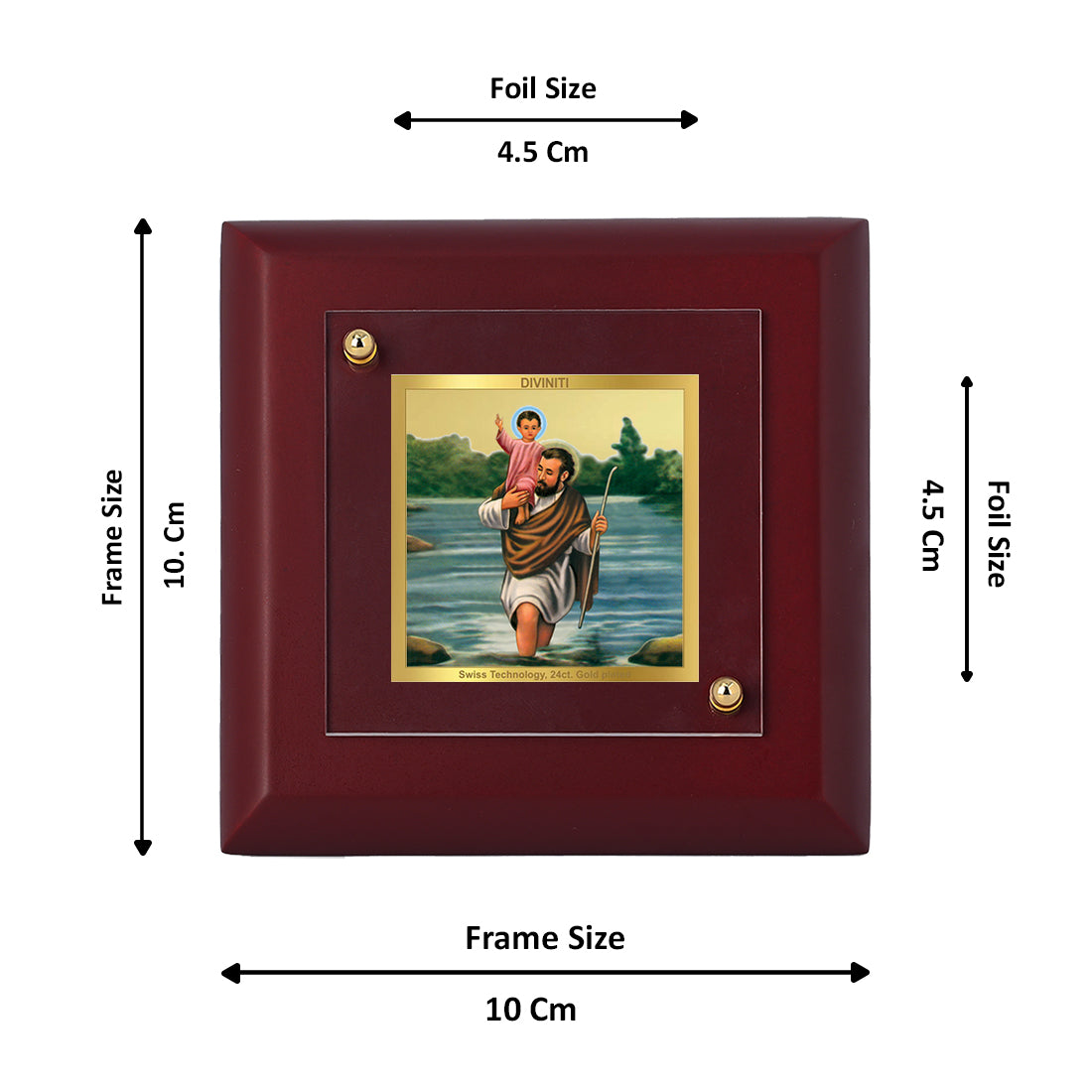 Diviniti 24K Gold Plated Foil Saint Christopher Photo Frame Guidance & Blessings for Home Decor, Tableop, Gift | MDF Size 1A (9.9x9.9 CM)