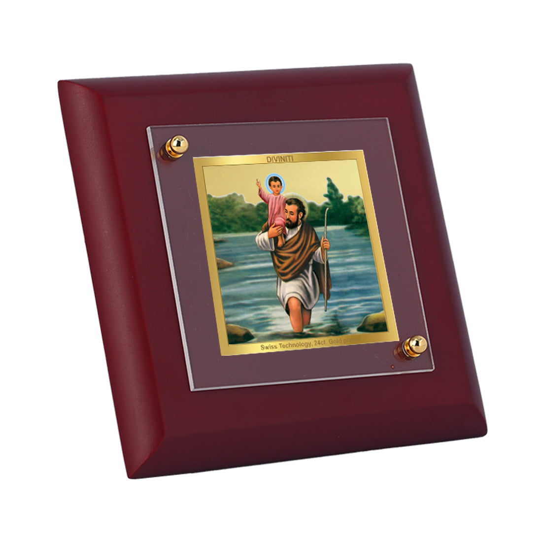 Diviniti 24K Gold Plated Foil Saint Christopher Photo Frame Guidance & Blessings for Home Decor, Tableop, Gift | MDF Size 1A (9.9x9.9 CM)