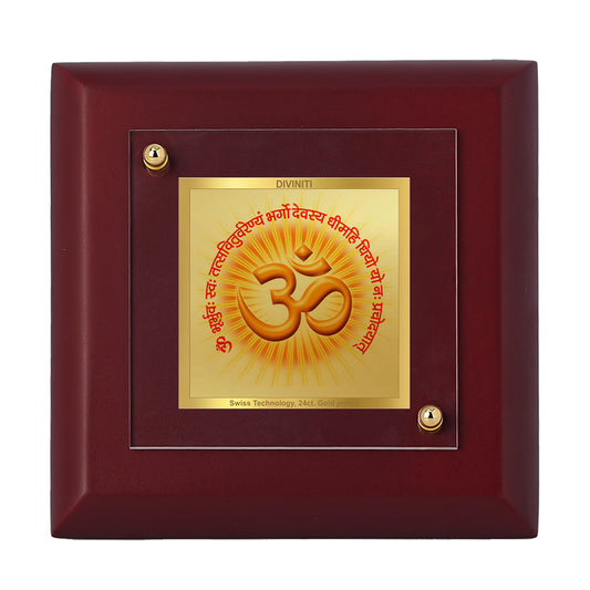 Diviniti 24K Gold Plated Om Gayatri Mantra Photo Frame for Puja Room, Home Decor, Tabletop, Gift | MDF Size 1A (10x10 CM)