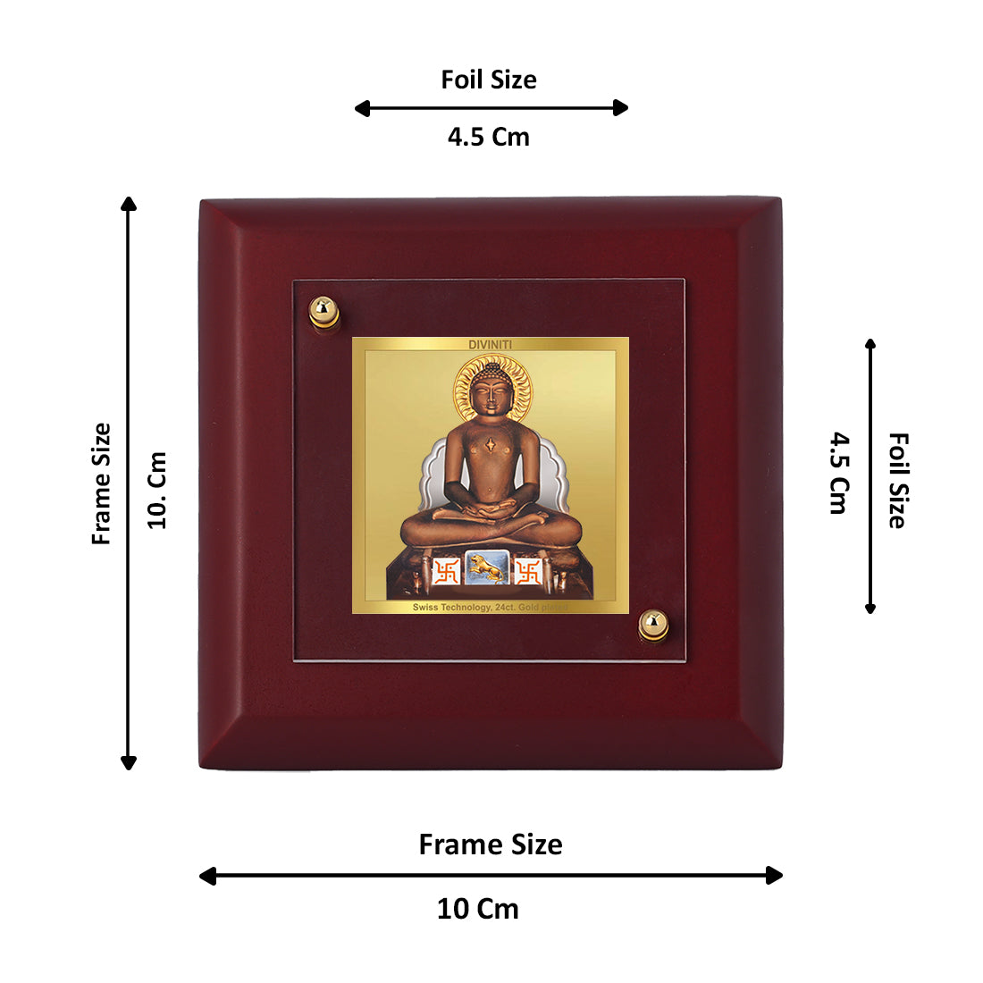 Diviniti 24K Gold Plated Mahavir Photo Frame Peace and Non-Violence for Home & Office Decor, Prayer, Gift | MDF Size 1A (9.9x9.9 CM)