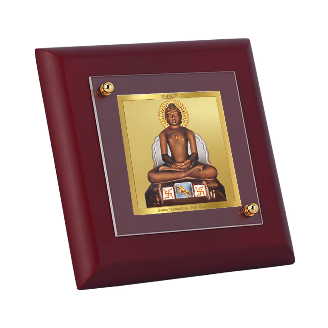 Diviniti 24K Gold Plated Mahavir Photo Frame Peace and Non-Violence for Home & Office Decor, Prayer, Gift | MDF Size 1A (9.9x9.9 CM)