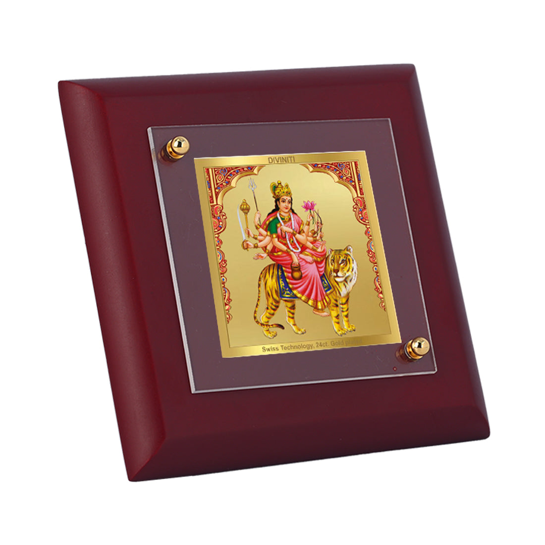 Diviniti 24K Gold Plated Foil Kushmanda Mata Photo Frame For Home Decor, Table Top, Puja, Festival Gift (10 x 10 CM)