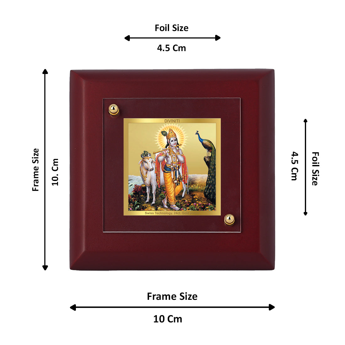 Diviniti 24K Gold Plated Lord Krishna Photo Frame Flute Player for Home Decor, Puja Room, Tabletop, Gift | MDF Size 1A (9.9x9.9 CM)