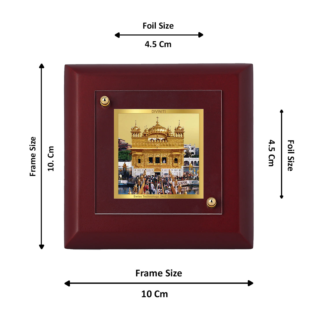 Diviniti 24K Gold Plated Sachkhand Shri Darbar Sahib (Golden Temple) Photo Frame for Home Decor Showpiece, Office, Tabletop, Luxury Gift | MDF Size 1A (10x10 CM)