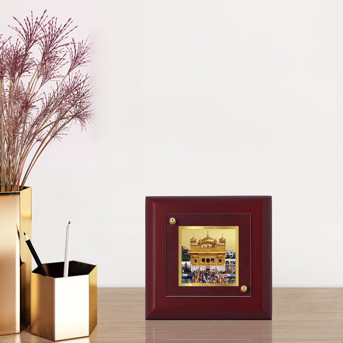 Diviniti 24K Gold Plated Sachkhand Shri Darbar Sahib (Golden Temple) Photo Frame for Home Decor Showpiece, Office, Tabletop, Luxury Gift | MDF Size 1A (10x10 CM)
