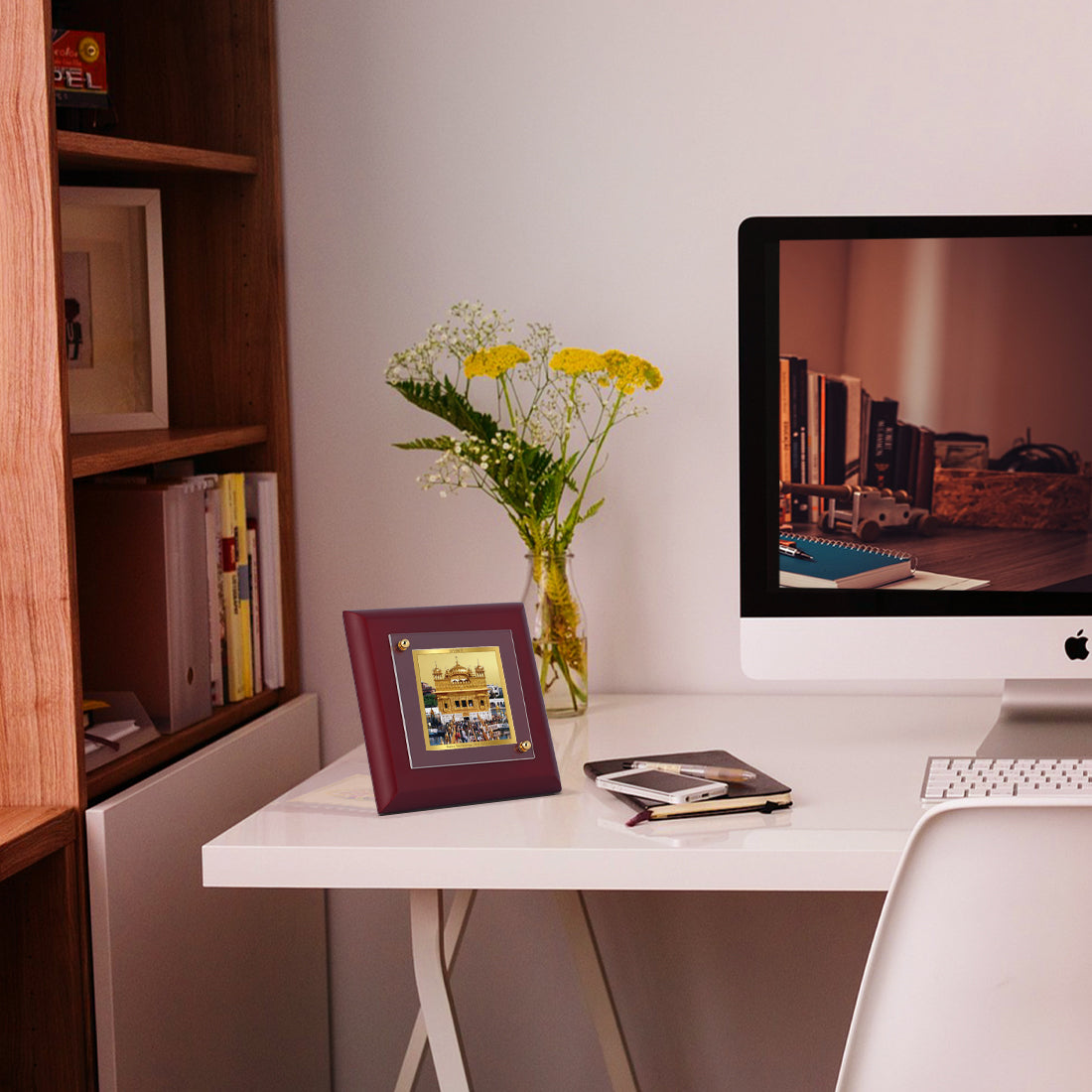 Diviniti 24K Gold Plated Sachkhand Shri Darbar Sahib (Golden Temple) Photo Frame for Home Decor Showpiece, Office, Tabletop, Luxury Gift | MDF Size 1A (10x10 CM)