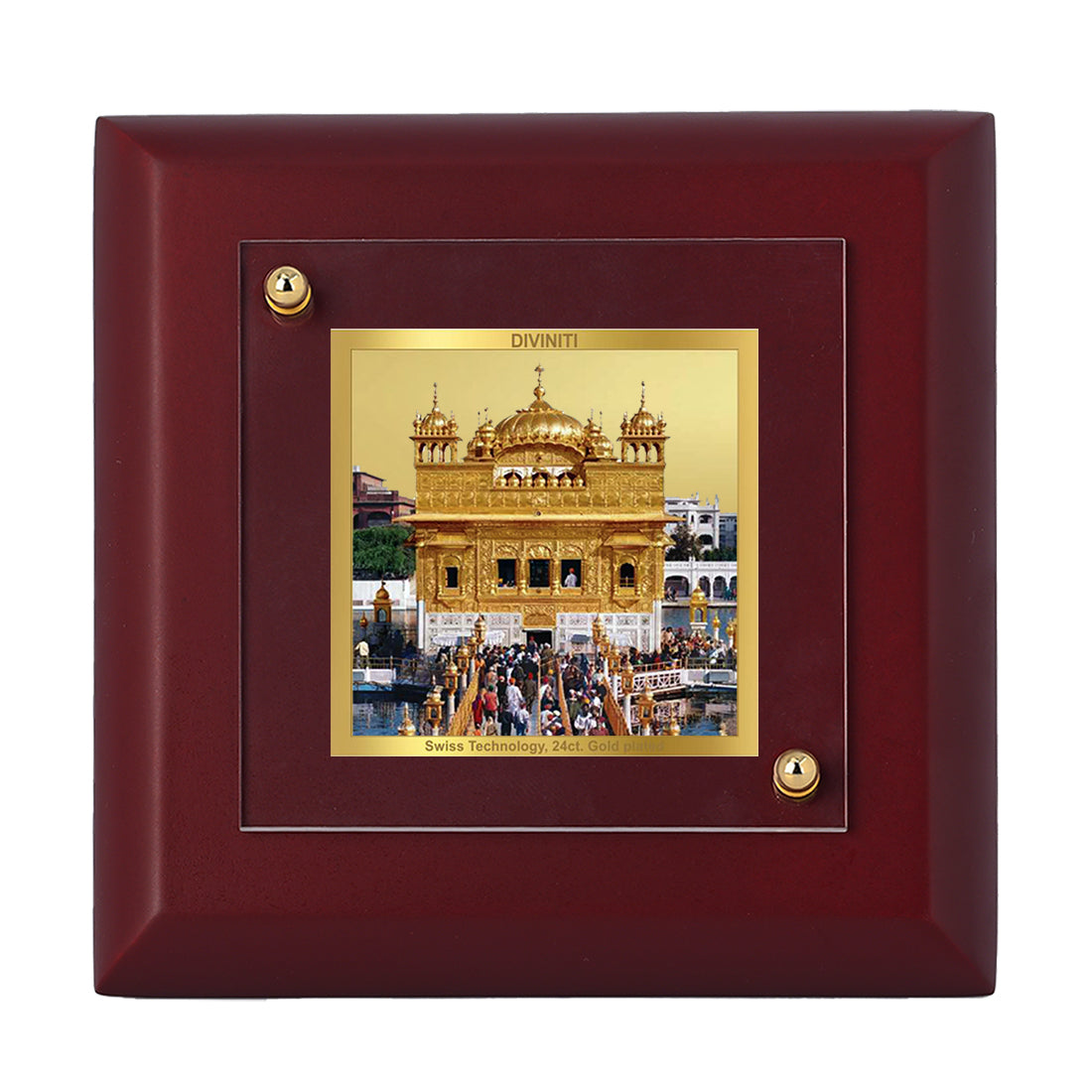 Diviniti 24K Gold Plated Sachkhand Shri Darbar Sahib (Golden Temple) Photo Frame for Home Decor Showpiece, Office, Tabletop, Luxury Gift | MDF Size 1A (10x10 CM)