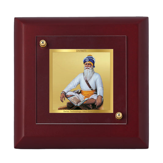 Diviniti 24K Gold Plated Baba Deep Singh Ji's Photo Frame for Temple, Puja Room, Home Decor, Table Top, Gift | MDF Size 1A (10x10 CM)