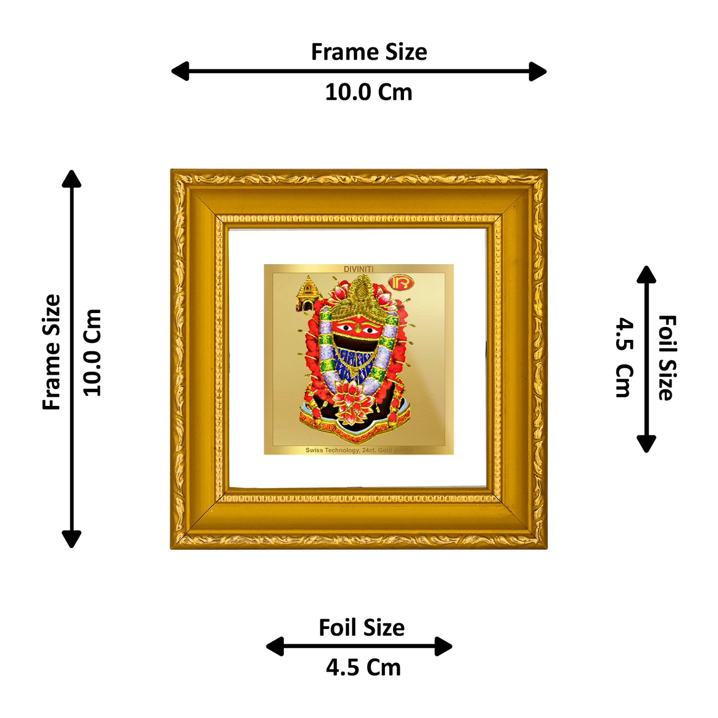DIVINITI 24K Gold Plated Foil Maa Tarini Photo Frame Idol for Workshop, Puja Room, Wall Hanging, Table Top, Home Decor, Gifts|DG101S1A (10x10 CM)
