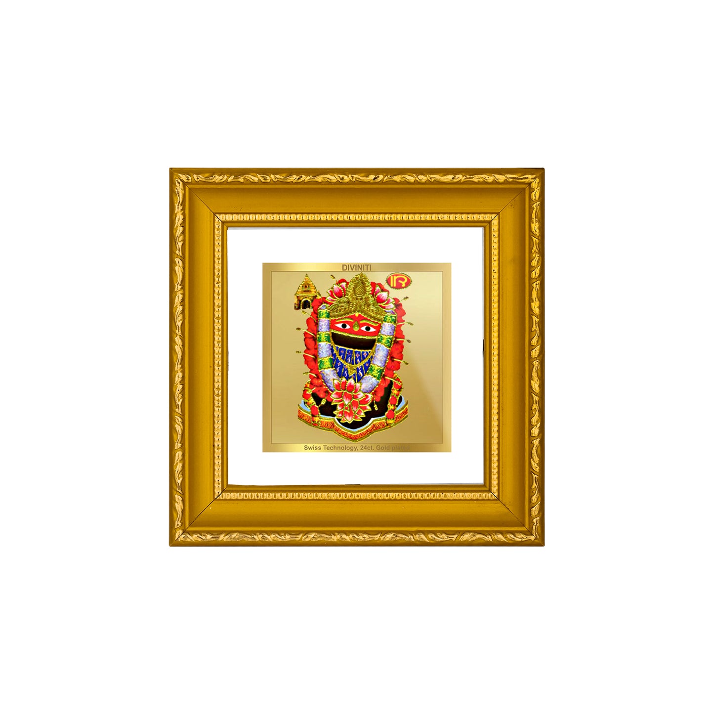 DIVINITI 24K Gold Plated Foil Maa Tarini Photo Frame Idol for Workshop, Puja Room, Wall Hanging, Table Top, Home Decor, Gifts|DG101S1A (10x10 CM)