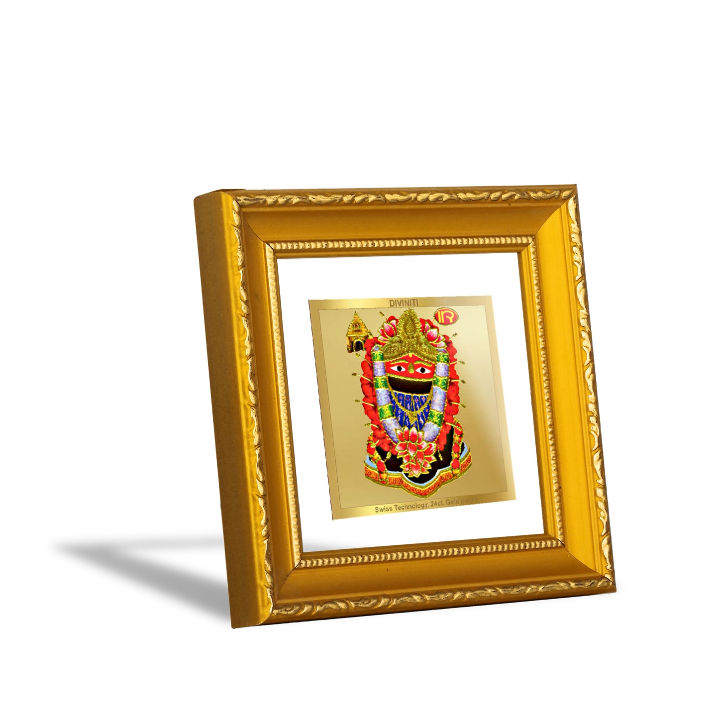 DIVINITI 24K Gold Plated Foil Maa Tarini Photo Frame Idol for Workshop, Puja Room, Wall Hanging, Table Top, Home Decor, Gifts|DG101S1A (10x10 CM)