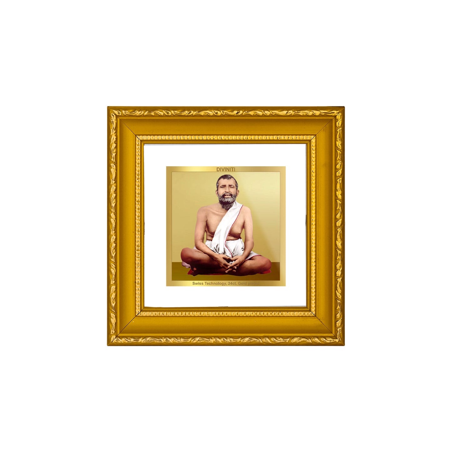 DIVINITI 24K Gold Plated Ramakrishna Photo Frame Idol for Puja Room, Wall Hanging, Table Top, Home Decor, Workshop, Gifts|DG101S1A (10x10 CM)