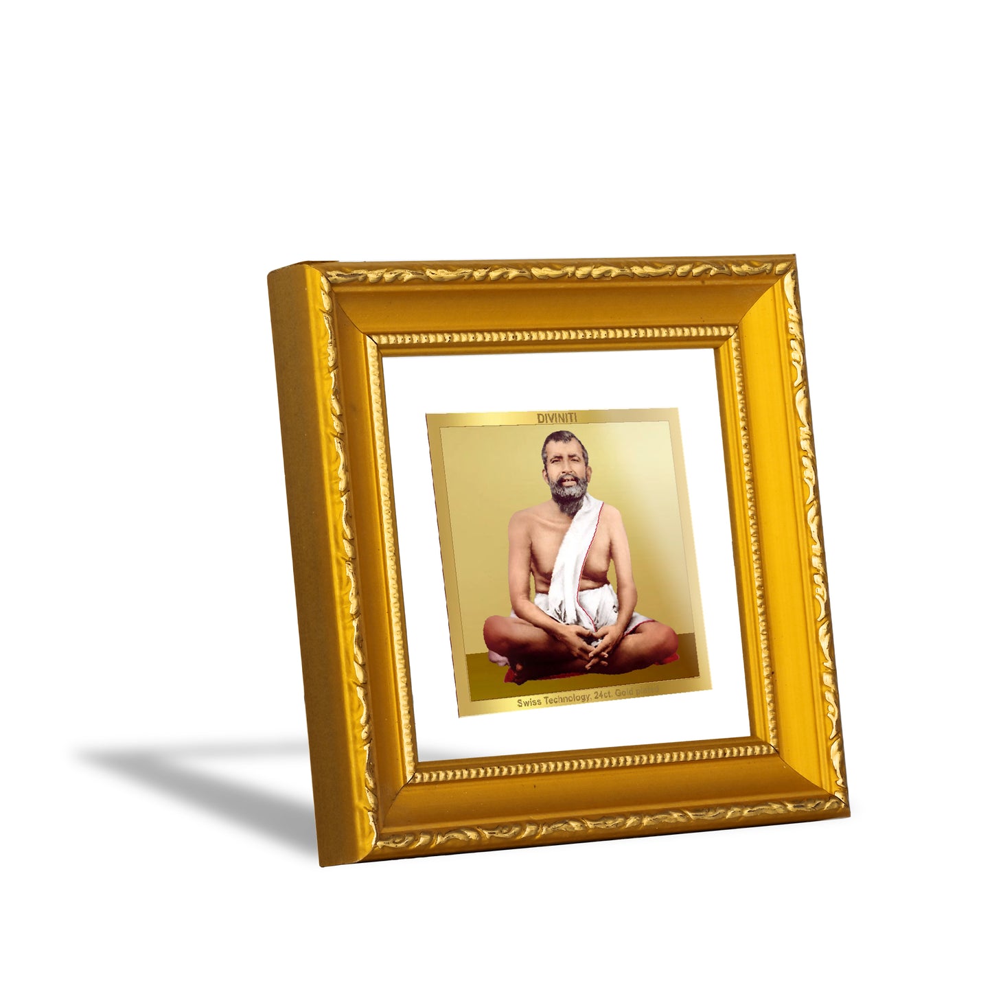 DIVINITI 24K Gold Plated Ramakrishna Photo Frame Idol for Puja Room, Wall Hanging, Table Top, Home Decor, Workshop, Gifts|DG101S1A (10x10 CM)