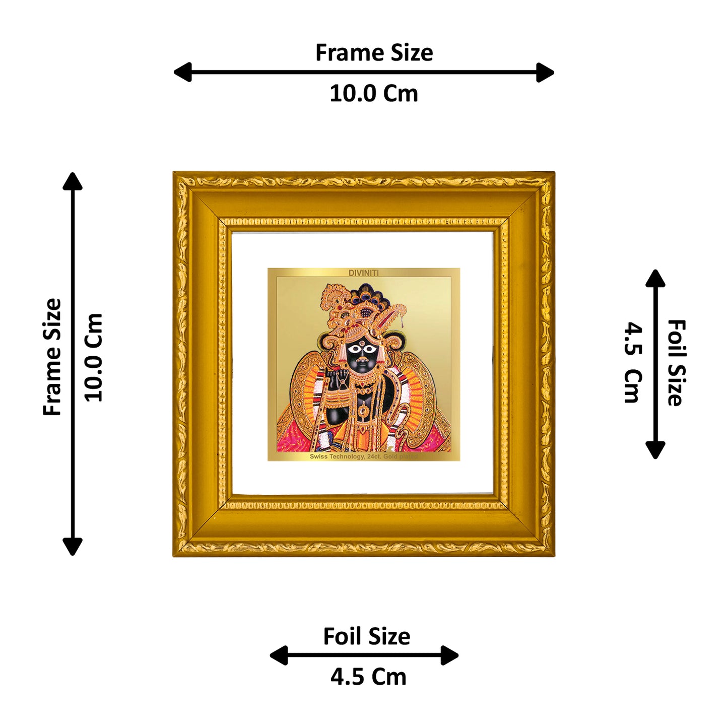 DIVINITI 24K Gold Plated Foil Bankey Bihari Religious Wall Photo Frame Idol for Puja Room, Home Decor, Workshop, Table Top, Gifts|DG101S1A (10x10 CM)